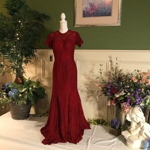 Long deep red burgundy lace dress